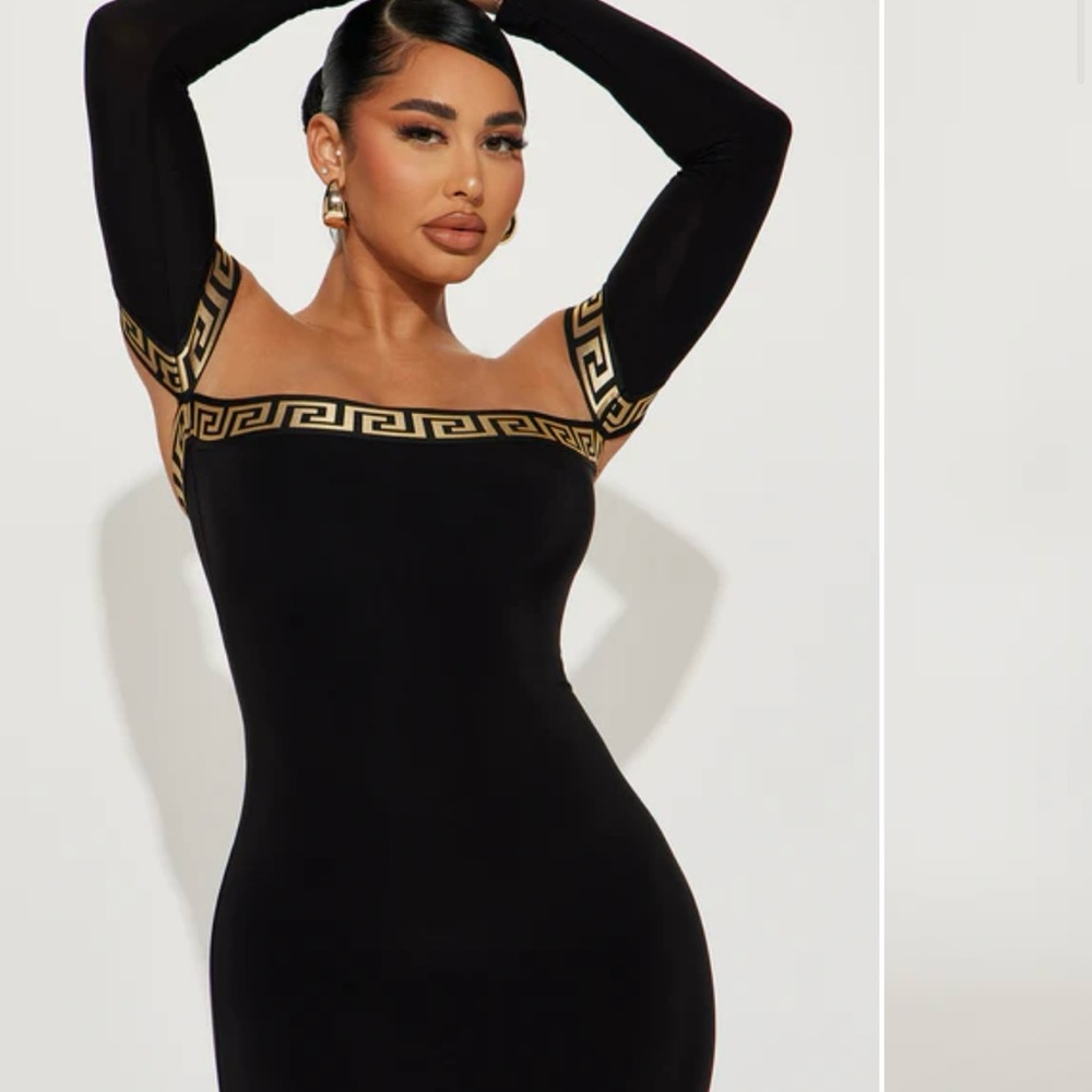 Elegant Black and Gold Off-Shoulder Dress